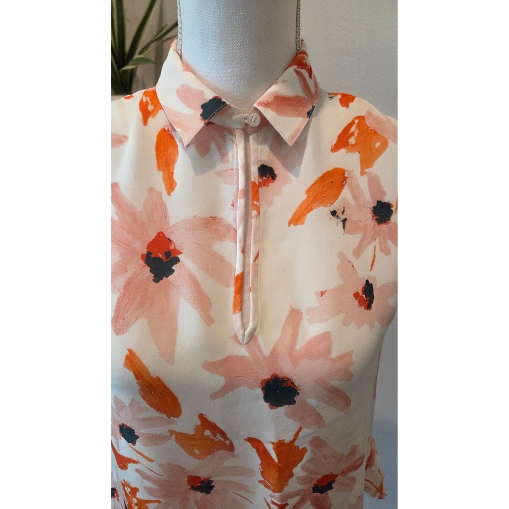 Theory Silk Floral Sleeveless Blouse Peplum Orange Pink Summer Spring Small - Picture 6 of 11